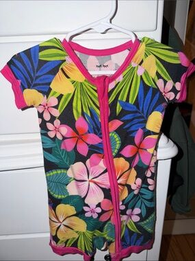Little Sleepies Tropical Floral One-Piece Pajama - Black with Pink Trim